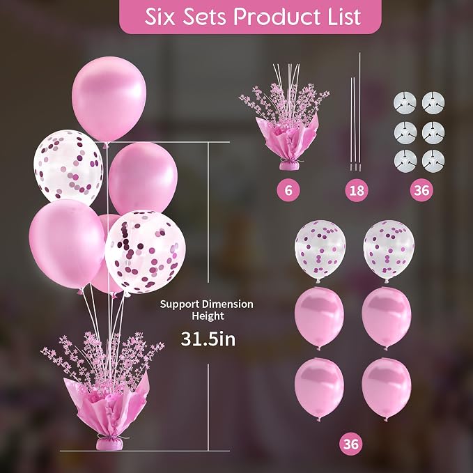Pink Balloon Table Centerpiece Kit, 6 Sets Pink Balloon Stands - Image 5