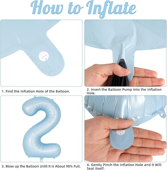 Light Blue Number 2 Balloon, 40 Inch Big Large Foil Number Balloons, Giant - Image 7
