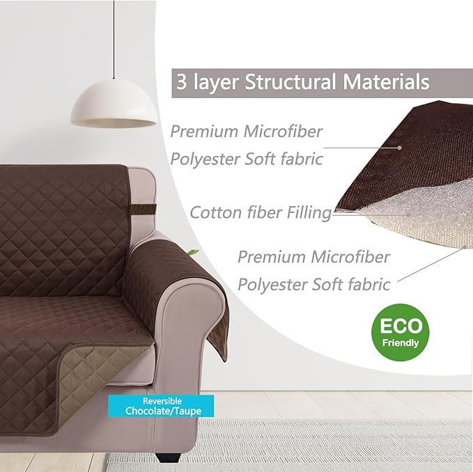 U-NICE HOME 4 Seater Sofa Cover 91''Large Couch Cover, Chocolate/Taupe | - Image 4