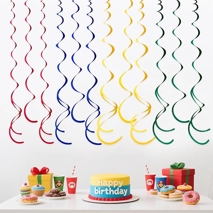 36 Pcs Mario Hanging Swirl Decorations Colorful Felt Swirl Streamer Spiral - Image 5