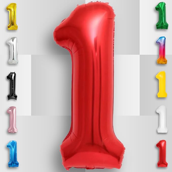 Red Number Balloon 1 Mylar Foil Balloons 16 inch - Image 6