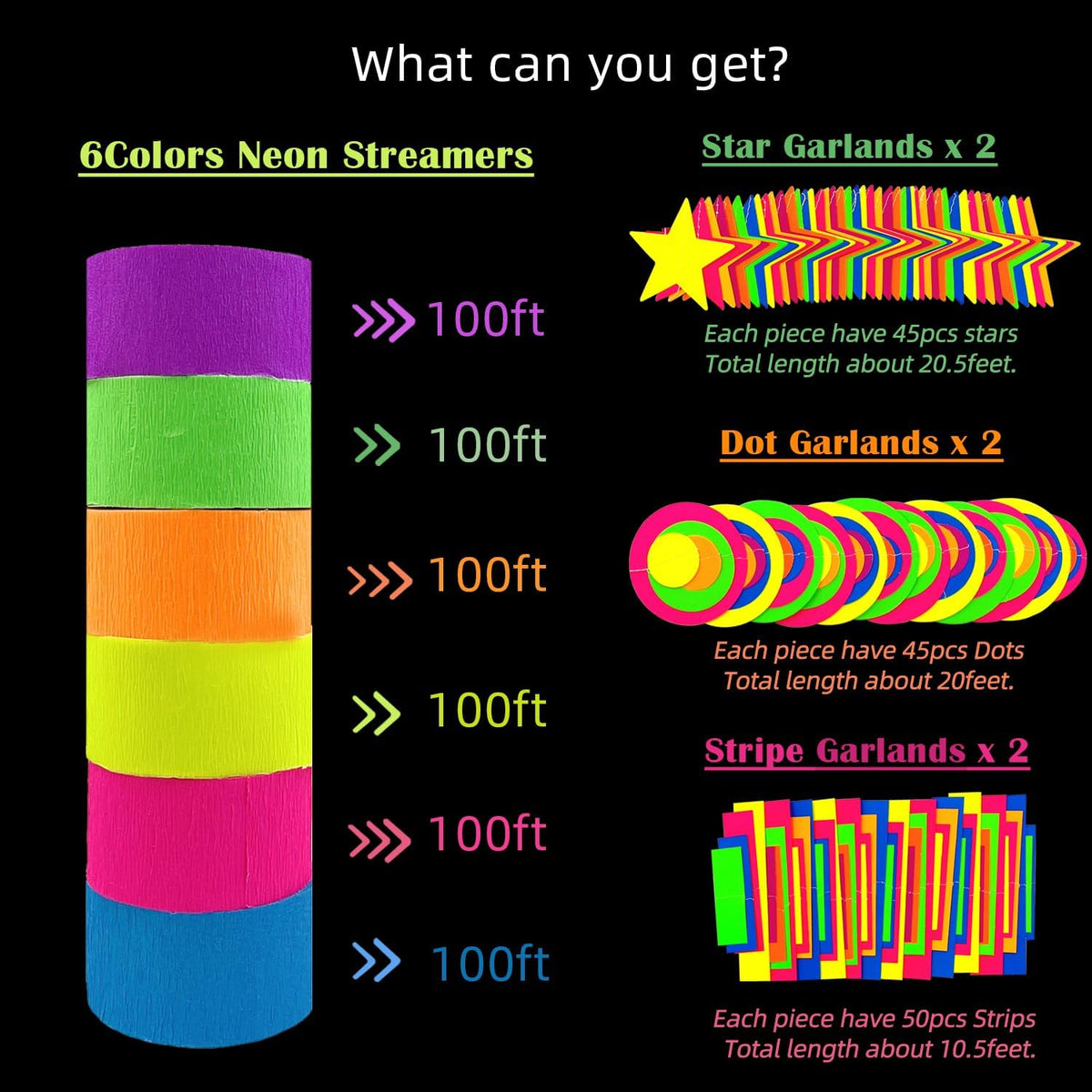 703feet UV Paper Neon Garland Neon Streamers Glow in The Dark Glow Party Supplies and Decorations Glow in The Dark Streamers Blacklight Reactive Fluorescent Black Light Neon Party Supply for Birthday