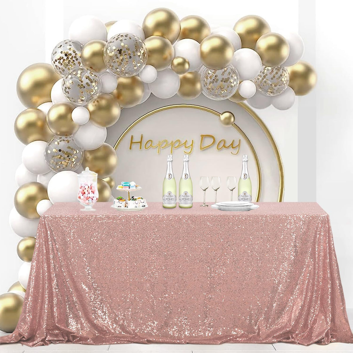OQSQ Rosegold Rectangle Sequin Tablecloth - 60x102 inch, Glitter Drape Table Cloth, Sparkle Sequence Table Overlays for Wedding Birthday Party Baby Bridal Shower