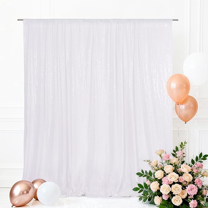 Eternal Beauty White 3mm Sequin Backdrop 8x10 Ft by EternalBeauty
