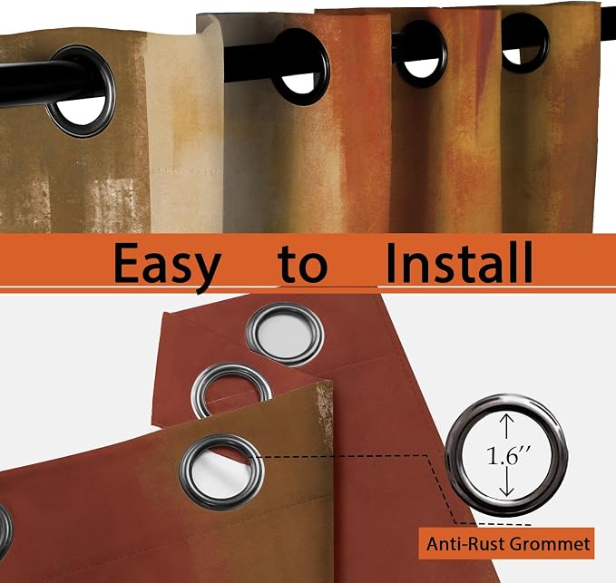 Asuexpect Burnt Orange Curtains 2 Panels Abstract Rust Curtain Room Darkening - Image 5