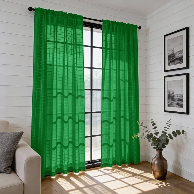 SpaceDresser Check Sheer Curtains 18 Inches Long - Image 6