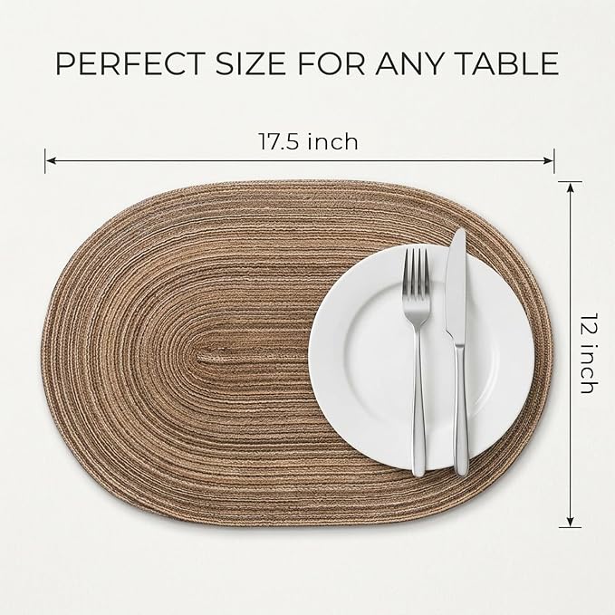 Placemats Set of 4, Woven Oval Braided Dining Table Mats | 12 x 17.5 Inch Size - Image 2