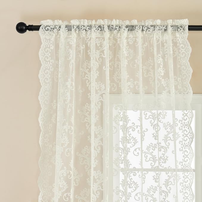 FOLKSIDE Ivory Lace Curtains 84 Inches Long 2 Panels Vintage Paisley Curtains - Image 3