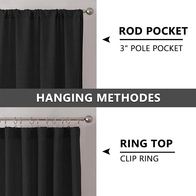 Tollpiz Short Linen Curtain Bedroom Rod Pocket Semi Sheer Curtains Burlap Light - Image 5