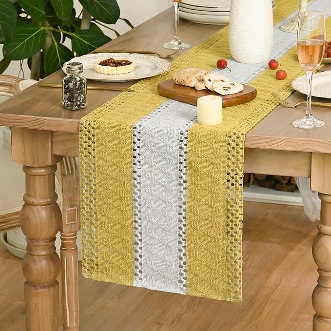 Artoid Mode Yellow Farmhouse Woven Table Runner 12x120 Inch | Holiday Rustic - Image 3