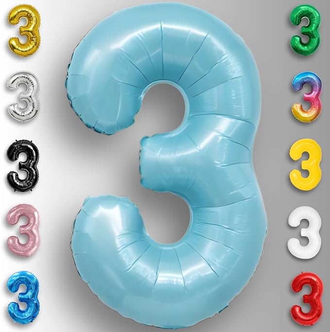 Candy Blue Number Balloon 3 Mylar Foil Balloons 16 Inch - Image 5