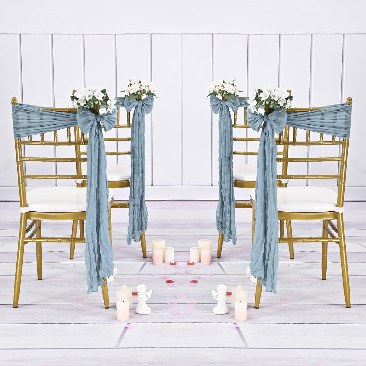 36 Pcs Dusty Blue Cheesecloth Chair Sashes, 16 x 108 inch Gauze Fabric Washable Chair Sashes Bows Designed for Aisle Decorations Universal Chair Cover Decor for Wedding Reception Party Banquet