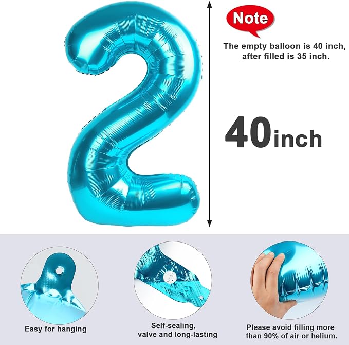 Number 2 Balloons 40 Inch for 2nd 22 Birthday Party Decorations, Light Blue | - Image 6