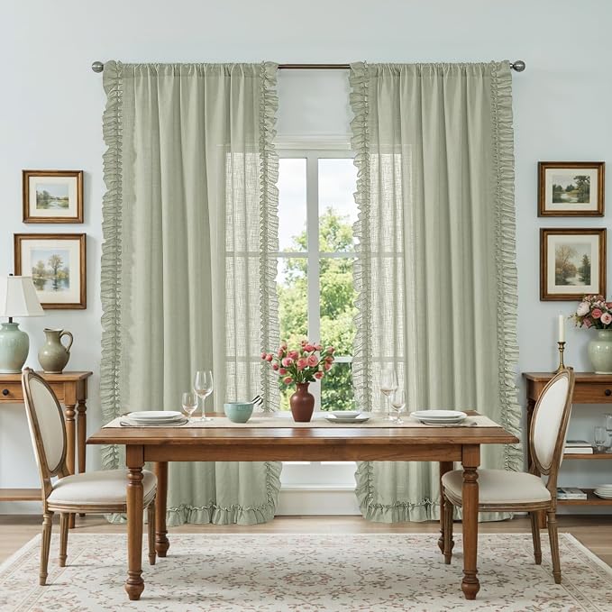 Light Sage Green Farmhouse Curtains - Image 6