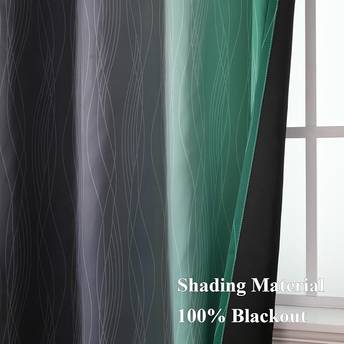 Green & Black Ombre Blackout Curtains 96 Inch Length 2 Panels, Light Blocking - Image 5