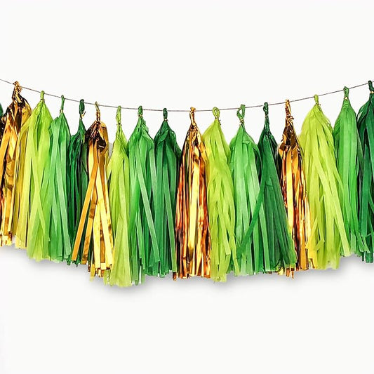 Green and Gold Tissue Tassel Garland by CC+wonderland+zone