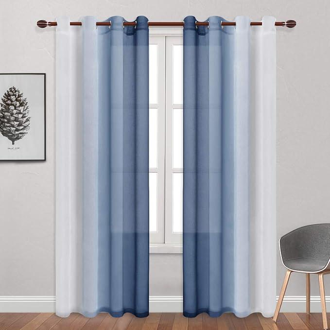 DWCN Blue Linen Ombre Sheer Curtains - Image 2