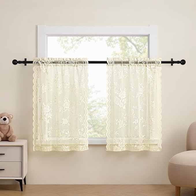 SEEKRIGHT Ivory Kitchen Cafe Curtains - Image 2