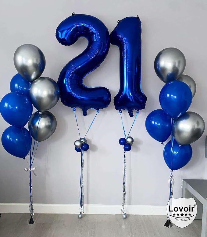 Navy Blue 21 Number Balloons, 40 Inch Giant Number 21 Balloons Foil Mylar - Image 3