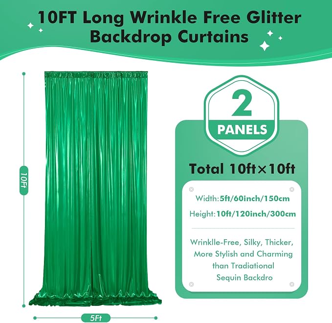 10ftx10ft Green Sequin Backdrop Curtain - Image 4
