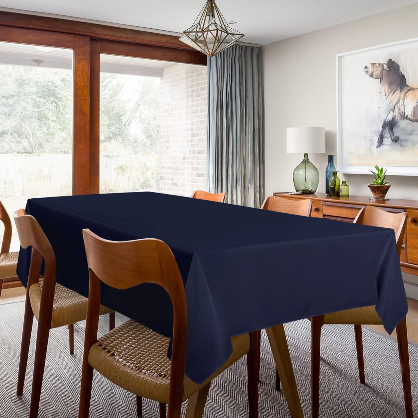 sancua 2 Pack Navy Tablecloth 60 x 120 Inch, Rectangle 8 Feet Table Cloth - Stain and Wrinkle Resistant Washable Polyester Table Cover for Dining Tables, Buffet Parties and Camping