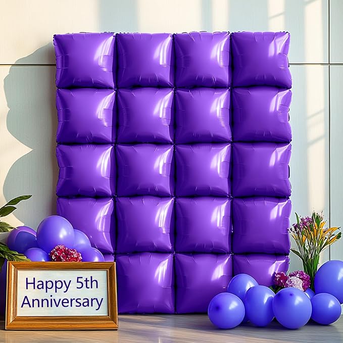 NISOCY 25PCS Metallic Purple Square Foil Balloons Wall Backdrop | Double Sided - Image 5