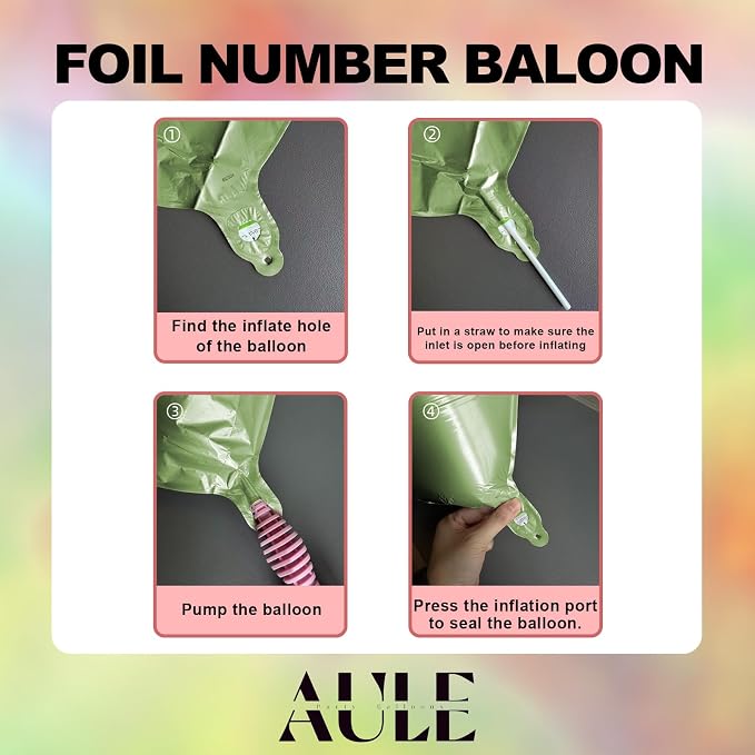 AULE 40 Inch Sage Green 4 Balloon Numbers Foil 0-9 Birthday Big Numbers | - Image 6