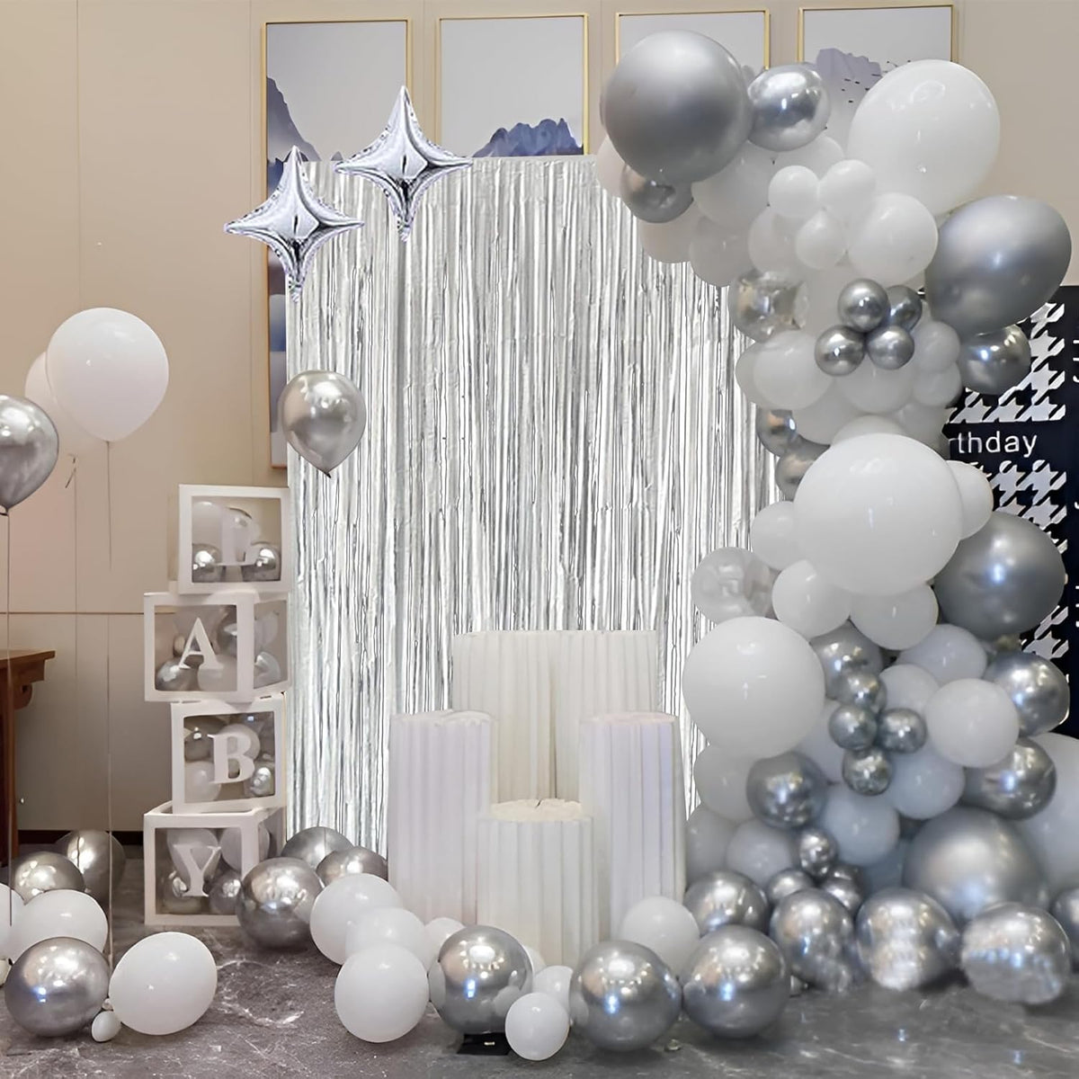 Silver Foil Fringe Curtain 3.3×8.3FT 2 Packs, Metallic Tinsel Curtains Party Streamers for Birthday Graduation Baby Shower Decoration (2pcs,3.3FT×8.3FT, Silver)
