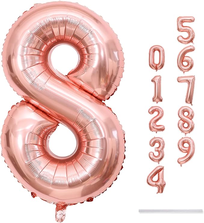 Rose Gold 8 Balloons, 40 Inch Large Foil Number Balloons Set 0-9, Self - Image 9