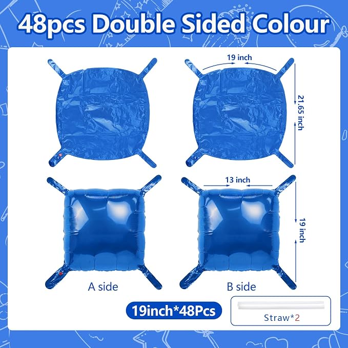 NISOCY 48PCS Metallic Blue Square Foil Balloons Wall Backdrop | Double Sided - Image 2