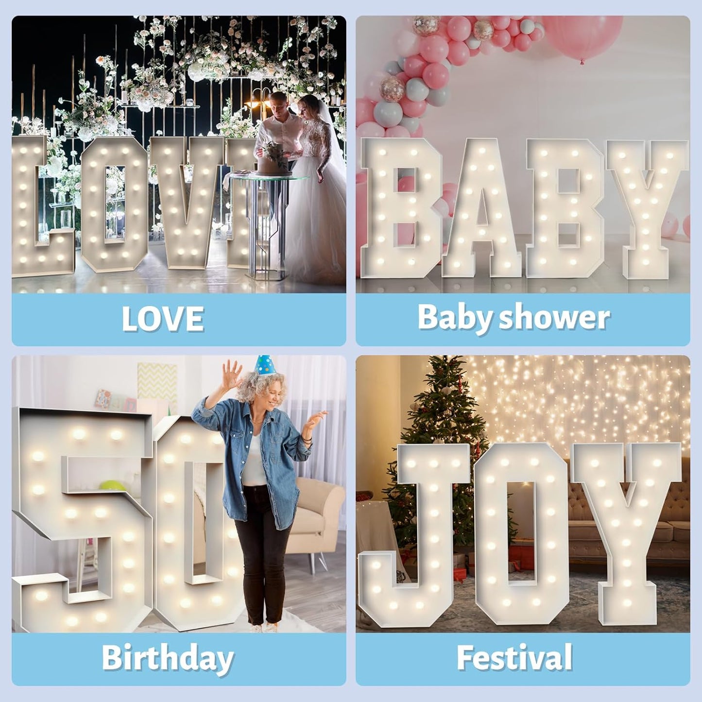 4FT Marquee Light Up Letters M,Party Decoration Large Marquee Light Up Letters with Weighted Water Bag,Pre-cut Foam Board Set Can Be Used for Birthdays,Weddings,Baby Anniversaries