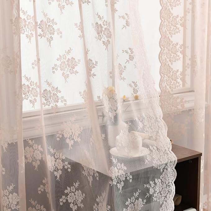 Kotile Blush Pink Floral Sheer Curtains by Kotile+Curtains