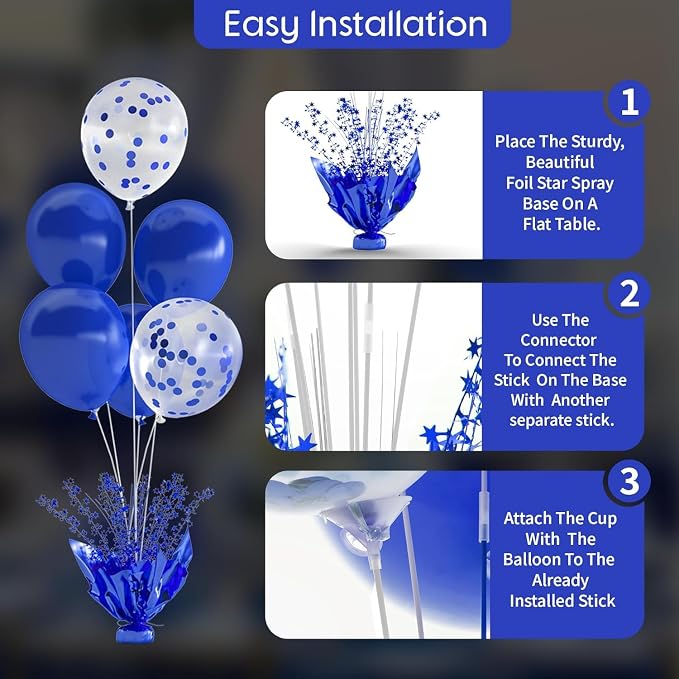 Royal Blue Balloon Table Centerpiece Kit, 6 Set Blue Balloon Stands - Image 5