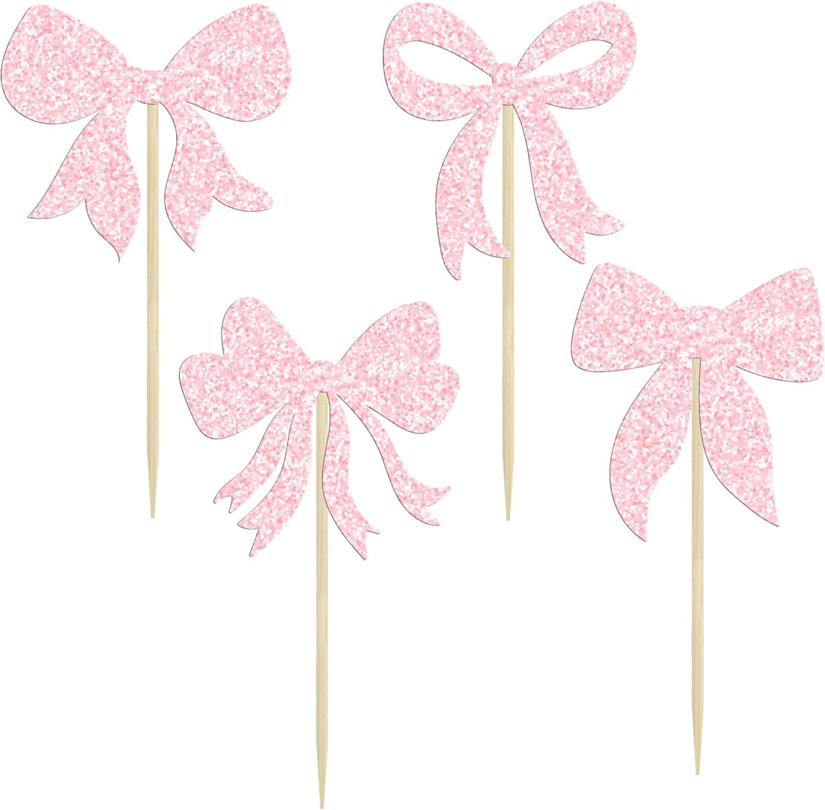 Gyufise 36Pcs Bow Cupcake Toppers Glitter Girls Birthday Decorations Bowknot Cupcake Picks Bow Tie Birthday Decorations Bow Cake Toppers for Bridal Baby Shower Bachelorette Party Supplies Light Pink