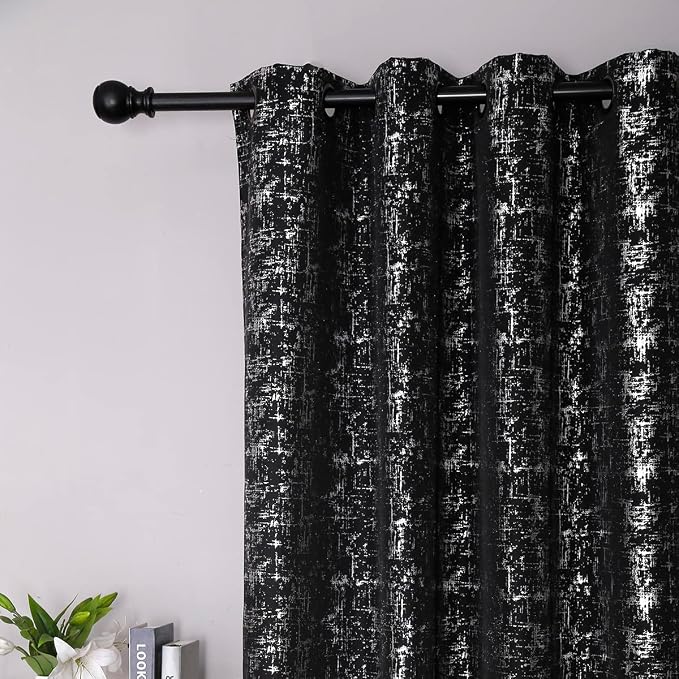 Taisier Home Silver Foil Print Linen Textured Curtains Geometric Dots Pattern by TaisierHome