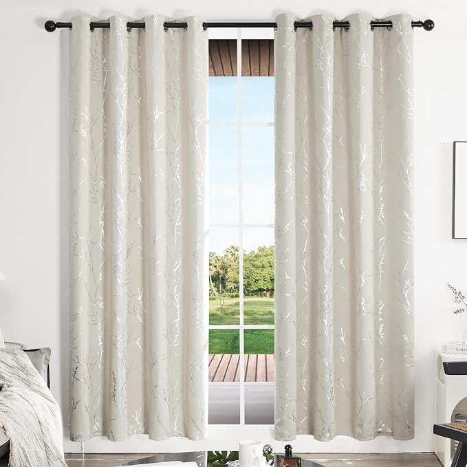 Deconovo Blackout Curtains, Light Beige Thermal Grommet Drapes, Noise Reducing - Image 2