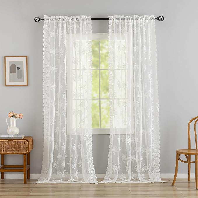 Kotile Ivory Sheer Lace Curtains - Image 9