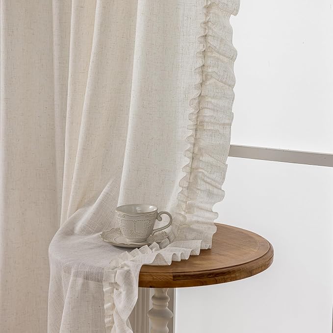 Natural Linen Curtains for Bedroom Boho Farmhouse 47 x 54 Inch, 2 Panels | Rod by TERLYTEX