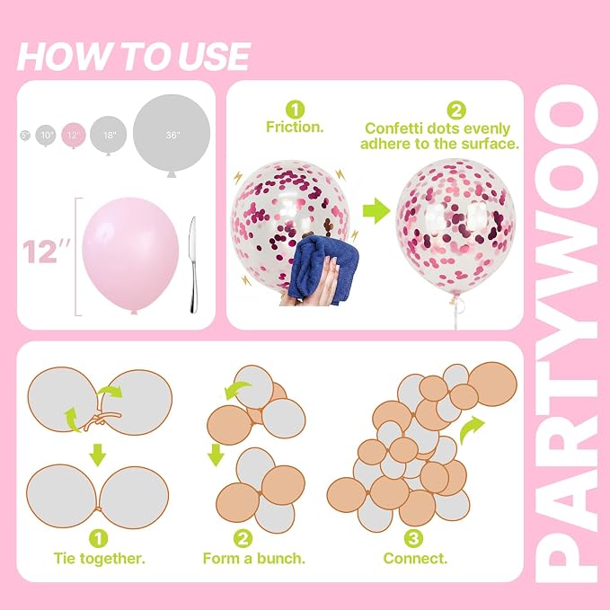 PartyWoo Pink and White Balloons 66pcs Metallic Pearl Pink White Balloons | - Image 5