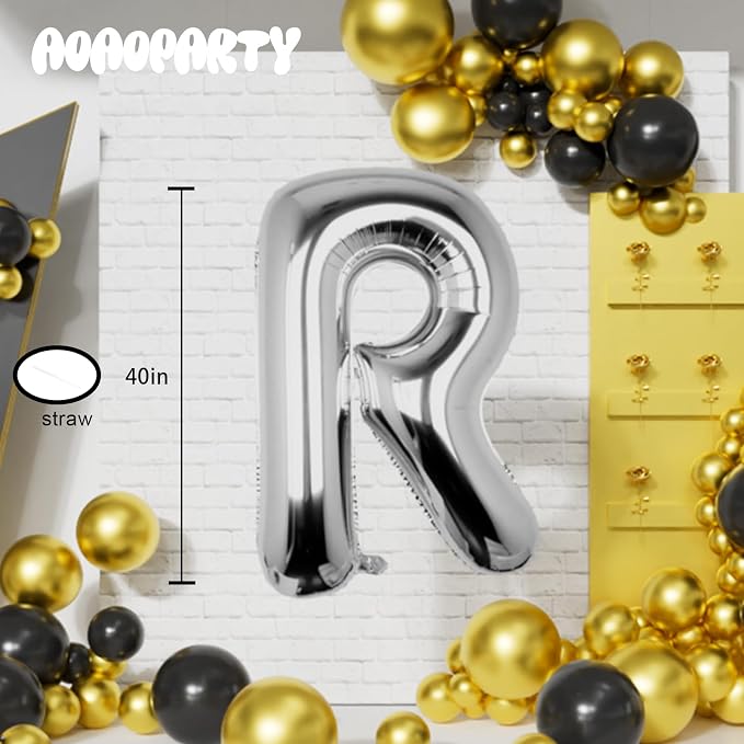 Letter Balloons Silver 40 Inch R Large Big Foil Mylar Balloon | - Image 6