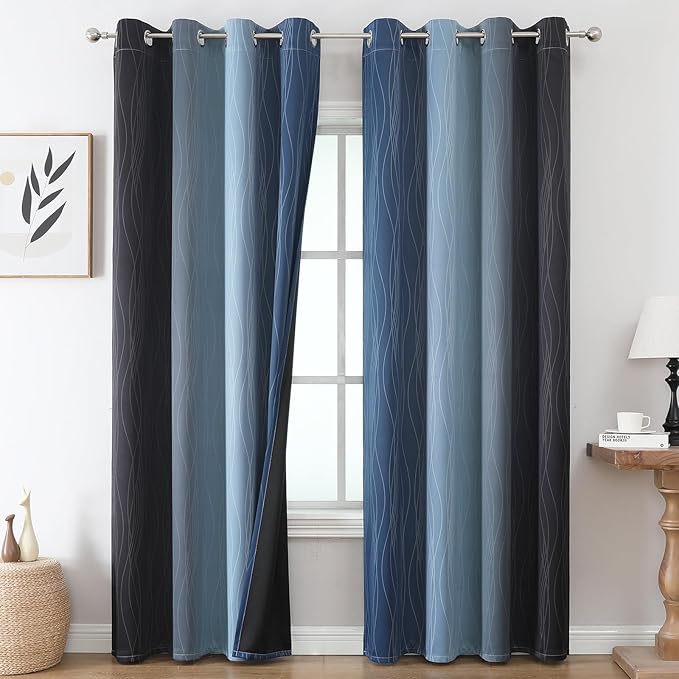 Black and Navy Blue Blackout Curtains by ESTELARTEXTILER