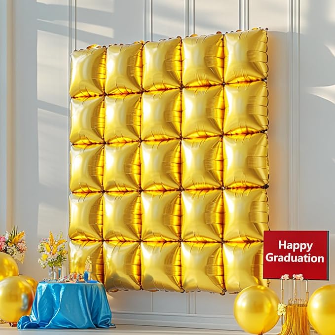 NISOCY 48PCS Metallic Gold Square Foil Balloons Wall Backdrop | Double Sided - Image 6