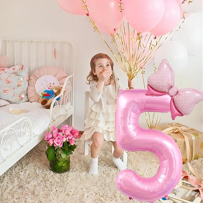 40 inch Number 16 Balloon with Bow Pink Happy Birthday Jumbo Number Balloons - Image 5