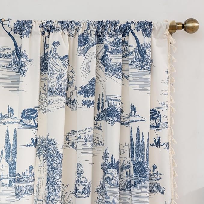 F-CHU Blue Curtains 2 Panel Set Drapes - Image 3