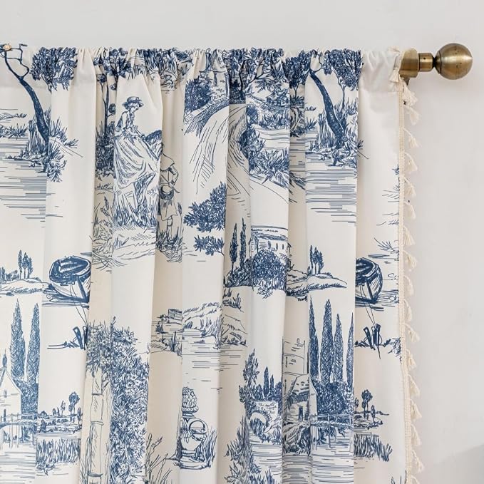 F-CHU Blue Vintage Curtains 72 Inches Long - Image 3