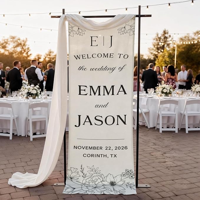 Elegant Wedding Welcome Cotton Linen Tapestry Banner, Custom Names & Date by Mapileng%E2%84%A2