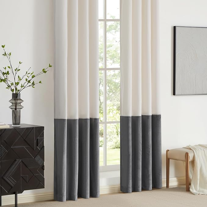 BULBUL Cream Ivory Gray 63 inches Velvet Curtains - Image 4