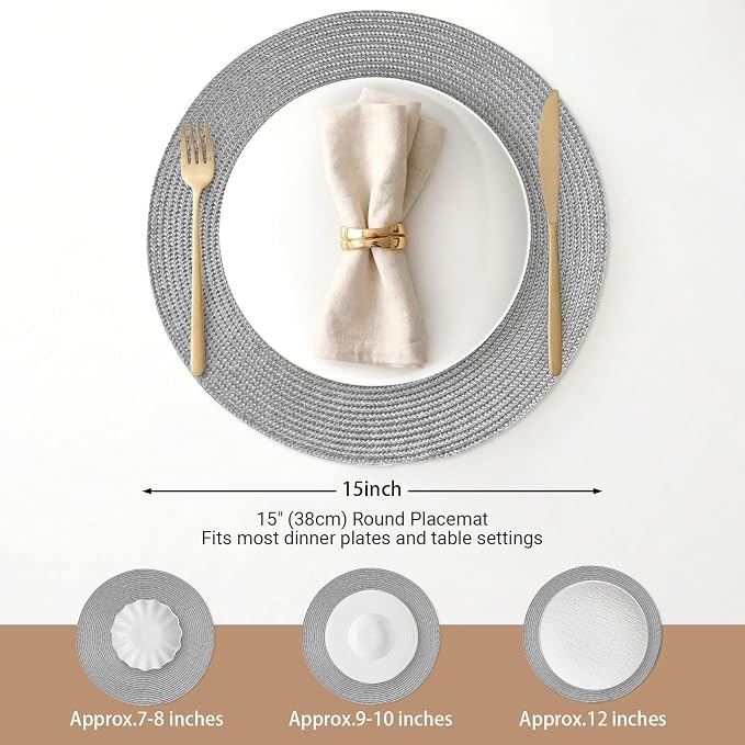 FunWheat Round Braided Placemats Set of 4 Table Mats - Image 2