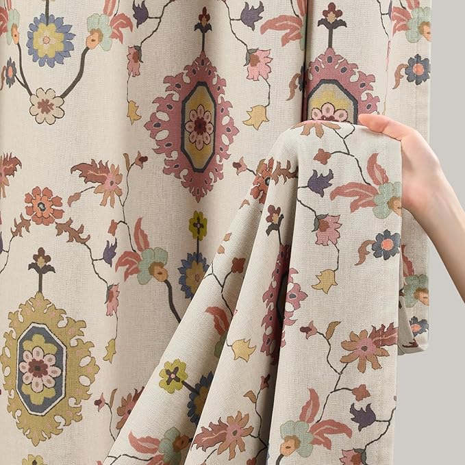 Boho Floral 100% Grommet Blackout Curtains 84 Inch 2 Panels | Colorful Bohemian - Image 5