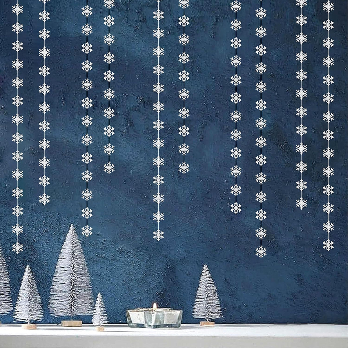 Snowflake-Snow Silver Christmas Party-Decoration Garland - 52ft Frozen Winter Wonderland Ornaments Hanging Paper Streamers,New Years Birthday Baby Shower Wedding Holiday Ceiling Decor Hugfond